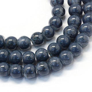 Baking Painted Glass Round Bead Strands, Mottled Slate Grey- Round (Approx 50 Beads)