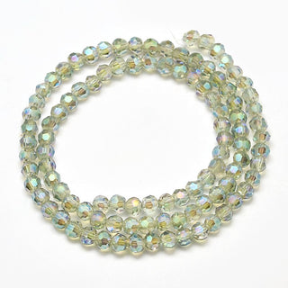 Glass Faceted 4mm ROUND Beads.  *Full Rainbow Plated Electroplate.   Medium Sea Green. *approx 100 Beads.