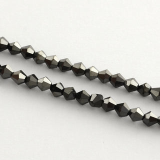 Electroplate Glass Bead Strands, Rainbow Plated, Faceted Bicone, , 4x4.5mm, Hole: Black mm.  Approx 95 Beads.