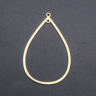 201 Stainless Steel Links, For Earring Making, Laser Cut, Teardrop, Golden, 42x25x1mm, Hole: 1.6mm (Packed 2)