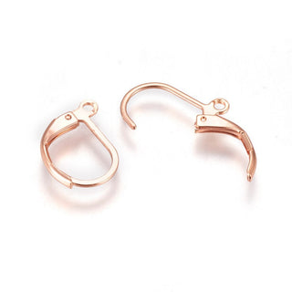 304 Stainless Steel Leverback Earring Findings, Rose Gold, 16x10x2mm, Hole: 1.4mm, Pin: 0.7x0.9mm (Packed 10 Ear Wires/ 5 Sets)