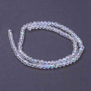 Glass Beads.  AB Electroplate on Clear. (4mm Faceted Rounds).  Approx 100 Beads.