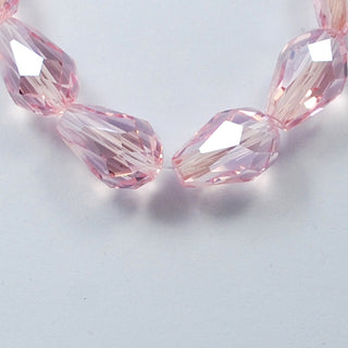 Glass Beads Strands, Faceted, Teardrop, Electroplated Pearl Luster Pink, 6x4mm, Hole: 1mm. Approx 70 Beads. Approx