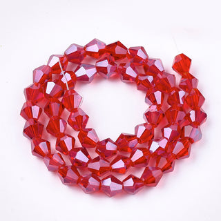 Bicone (Glass)  *Electroplated Pearl Luster Plated Red. 6mm size.  (approx 45 beads strand).