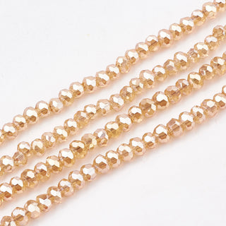Electroplate Transparent Glass Beads Strands, Faceted, Rondelle, Blanched Almond, 2 x 1.5.  Approx 160 Beads.mm.  Approx