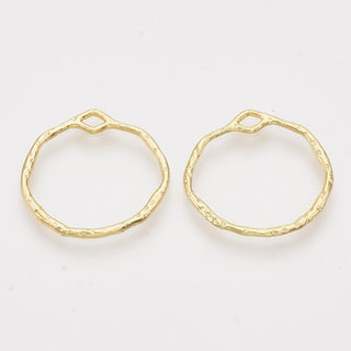 Alloy Open Back Bezel Pendant/Charm,  Organic Shape Ring, Light Gold, 21x22x1.5mm, Hole: 1.6mm (Packed 5)