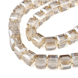 Electroplate Glass Bead Strands, Faceted, Cube, Burly Wood, 6x6x6mm, Hole: 1mm, about 100pcs/strand, 21.6 inch strand.