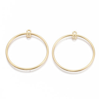 Alloy 2-Loop Link Pendants, Round Ring, Light Gold, 42.5x39x2mm, Hole: 1.8mm.  (Packed 5 Rings)