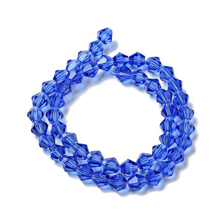Bicone (Glass)  *Medium Blue.  6mm size.  (approx 46 beads strand).