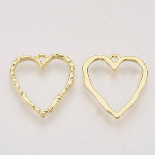 Alloy Open Back Bezel Pendant/Charm,  Heart, Light Gold, 23x20~21x2mm, Hole: 1.6mm (Packed 5 Hearts)