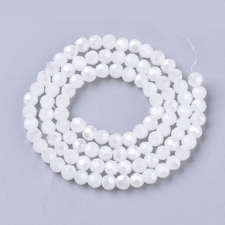 4mm Faceted Round Crystals *Pearl Luster Plated White (approx 100 beads per 15" Strand)