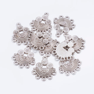 Alloy Connector Settings, Cadmium Free & Nickel Free & Lead Free, Half Round, Antique Silver, 21.5x18x2mm, Hole: 1mm. (Packed 10)