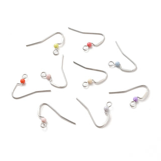 316 Surgical Stainless Steel Earring Hooks, with Beads, Stainless Steel Color, (Assorted MATCHED Colors) 17x22x3mm, Hole: 2mm, Pin: 0.6mm.  *PACKED 50 ear wires (25 Matching Assorted Color sets)