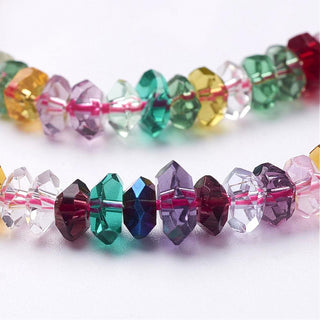 Glass Faceted Rondelle Beads.  6x3mm.  (hole 1mm).  Approx 125 Beads.  Mixed Colors.