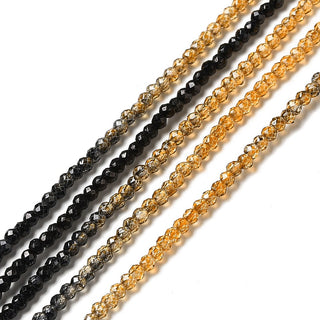 Transparent Gradient Color Glass Beads Strands, Faceted Round, Black & Golden, 2mm, Hole: 0.8mm, about 185 Beads/strand, 14.65''(37.2cm)