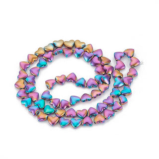 Electroplate Non-magnetic Hematite Beads Strands, Heart, Multi-color Plated, 6x5.5x3mm, Hole: 1mm, about 70 beads