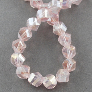 Electroplate Glass Beads Strands, AB Color Plated, Faceted, Twist, Pearl Pink, 4x4x4mm, Hole: 1mm.  Approx 100 Beads.