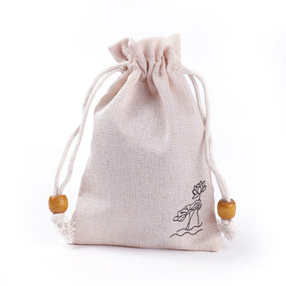 Burlap Packing Pouches, Drawstring Bags, with Wood Beads, Antique White, 14.6~14.8x10.2~10.3cm (Packed 5 Bags)