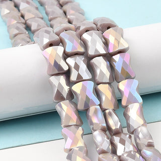 AB Color Plate Glass Beads Strands, Faceted Bamboo Stick, Rosy Brown, 10.5~11x8x5mm, Hole: 1.4mm, *Approx 60 beads