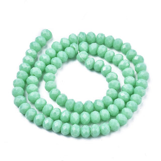 Opaque Solid Color Glass Beads Strands, Faceted, Rondelle, Soft Green, 3.5x3mm, Hole: 0.4mm, approx 135 Beads