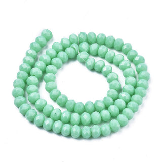 Opaque Solid Color Glass Beads Strands, Faceted, Rondelle, Soft Green, 4x3mm, Hole: 0.4mm, approx 135 Beads