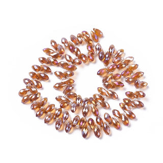 Crystal Glass Beads Strands, Faceted, Drop, Chocolate AB, 12x6mm, Hole: 1mm; about 100pcs/strand, 16.5"