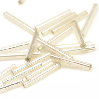 Silver Lined Transparent Glass Bugle Beads, Clear, 20x2.5mm, Hole: 0.5mm.  (Approx 15 grams)