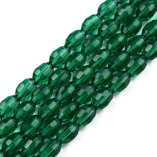 Glass Beads Strands, Faceted, Oval, Green 6x4mm, Hole: 1mm; approx 72 Beads, 16".