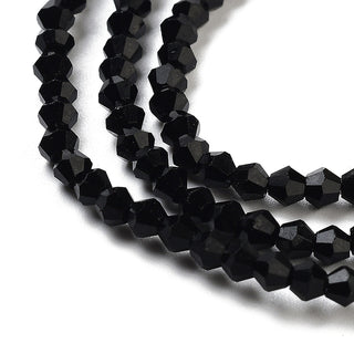 Faceted Bicone Glass Beads Strands, Black, 2x3mm, Hole: 0.5mm; about 150 beads/strand.