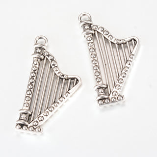 Harp Charm.  39x20x4.5mm, Hole: 2.5mm.   *Sold Individually.