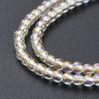 Electroplate Glass Beads Strands, Full Rainbow Plated, Round, Champagne Yellow, 2.5mm, Hole: 0.7mm, (Approx 175 Beads), *14 Inch Strand