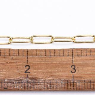 Soldered Brass Paperclip Chains, Drawn Elongated Cable Chains,  Plated, Real 18K Gold Plated, 14x4.5x1mm.  Sold by the Foot.