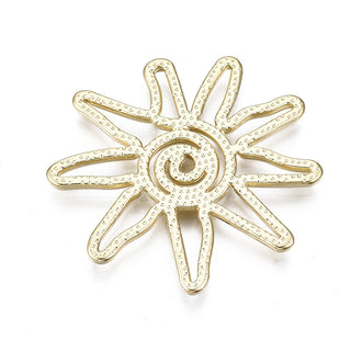 Sun, Light Gold,  30 x 33 x 1.5mm, Hole: 1.5mm    (Packed 5)