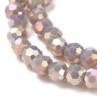 Glass Faceted 4mm ROUND Beads.  *Full Rainbow Plated Electroplate.  Rosy Brown. *approx 100 Beads.