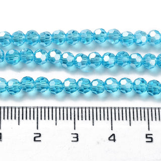 Electroplate Glass Bead Strands, Pearl Luster Plated, Faceted, Round, Deep Sky Blue, 4mm. (approx 100 beads per 15" Strand)