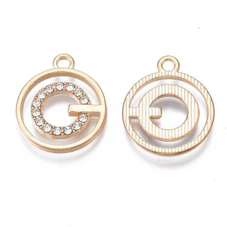 Alloy Pendants, with Crystal Rhinestone, Cadmium Free & Nickel Free & Lead Free, Ring, Light Gold, 22x18.5x2mm, Hole: 2mm  (Packed 10)