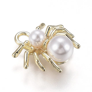 Light Gold Color Spider Charm (With Acrylic Pearl Body!).  15x14.5x7mm, Hole: 2mm.  See Drop Down for Options.