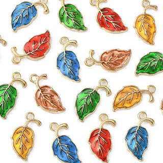 Alloy Enamel Pendants, Leaf, Light Gold Base, 20x10x2mm, Hole: 1.6mm.  (Sold Individually) *See Color Options