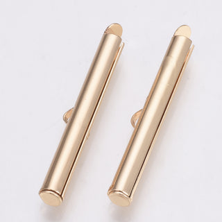 Brass Slide On End Clasp Tubes, Slider End Caps, Light Gold, 6x35x4mm, Hole: 1x3mm, Inner Diameter: 3mm(Packed 20 Clasps)