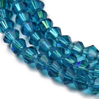 Transparent Electroplate Glass Beads Strands, AB Color Plated, Faceted, Bicone, Steel Blue, 2mm.  (Approx 170 Beads)