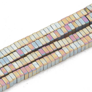 Electroplate Non-magnetic Hematite Beads Strands, Matte Style, Square Heishi Beads, Rainbow Plated, 2x2x1mm, Hole: 0.8mm, about 405pcs/strand, 16.14 inch
