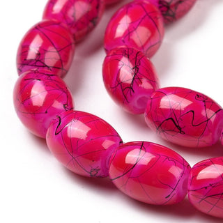 Baking Painted Drawbench Glass Bead Strands, Oval, Magenta, 8x6~6.5mm, Hole: 1mm, *Approx 50 Beads