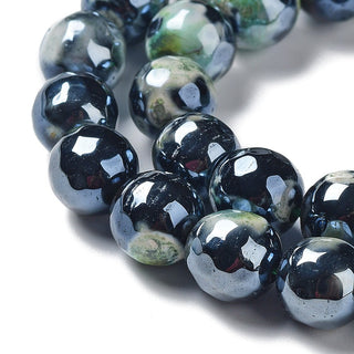 Electroplate Natural Agate Beads Strands, Dyed & Heated, Faceted Round, Spring Green, 8mm.  Approx 50 Beads.