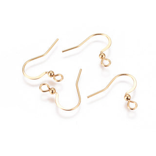 304 Stainless Steel French Earring Hooks, Flat Earring Hooks, with Horizontal Loop & Ball, Golden, 16x18~20x2.5mm, Hole: 2mm, Pin: 0.6mm*Packed 10 (5 Sets)