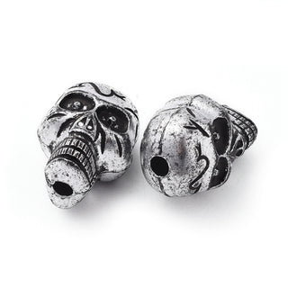 Antique Silver Plated Acrylic Beads, Halloween Skull, 23x17x15.5mm, Hole: 3.5mm.  (Packed 5 Acrylic Beads)