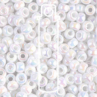 Seed Bead (MIYUKI 6/0)  Round.  (WHITE AB)  20gm tube.