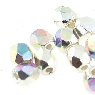 Czech Fire Polish 3mm  Silver Plate AB.  (50 Beads/ Strand)
