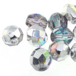 Czech Fire Polish 4mm.  Crystal Silver Rainbow.   (40 Beads/ Strand)