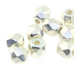 Czech Fire Polish 4mm.  Silver Plate   (40 Beads/ Strand)