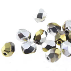 Czech Fire Polish 4mm.  Jet Cali Silver.   (40 Beads/ Strand)